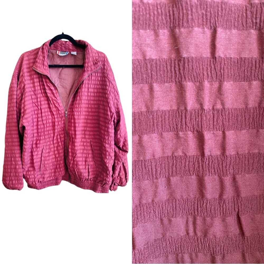 EVR Div Rousso Silk Jacket Large Vintage 90s Crinkled Maroon Full Zip Unisex